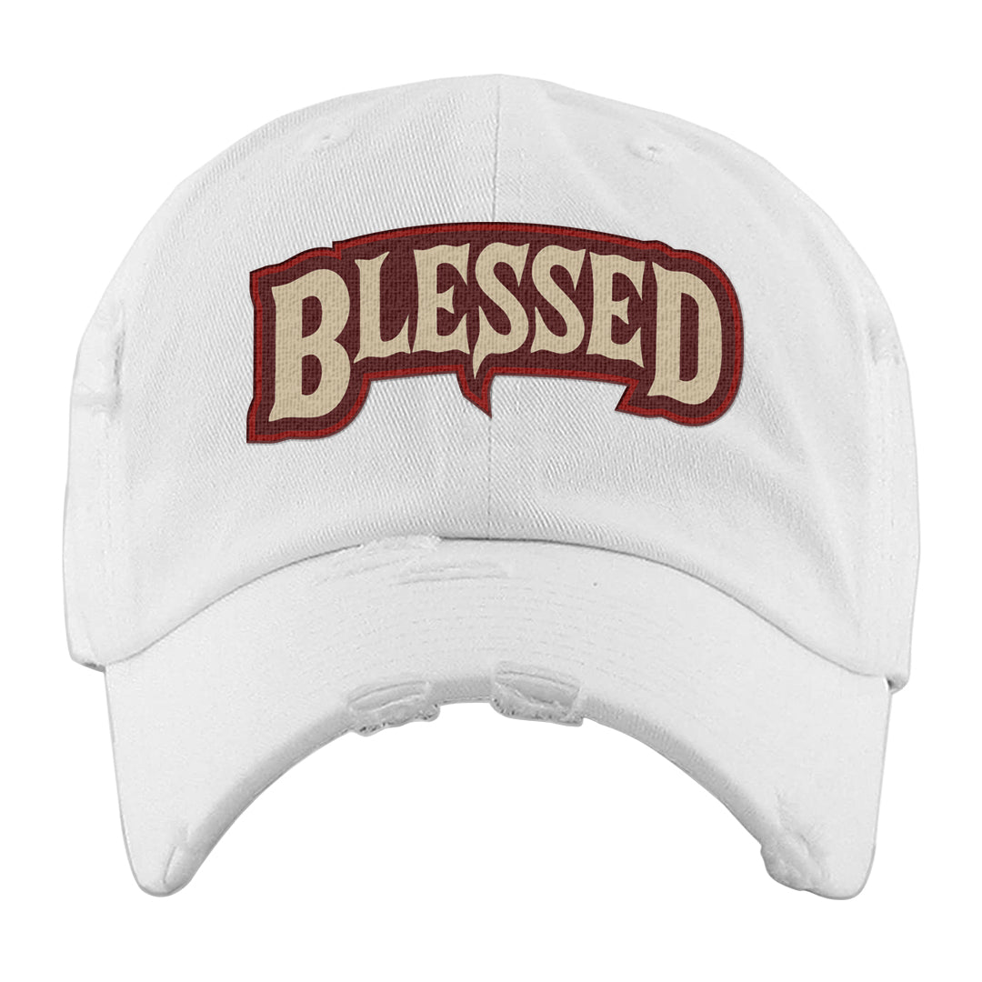Tiki Leaf Mid 1s Distressed Dad Hat | Blessed Arch, White