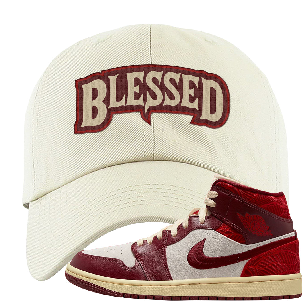 Tiki Leaf Mid 1s Dad Hat | Blessed Arch, White
