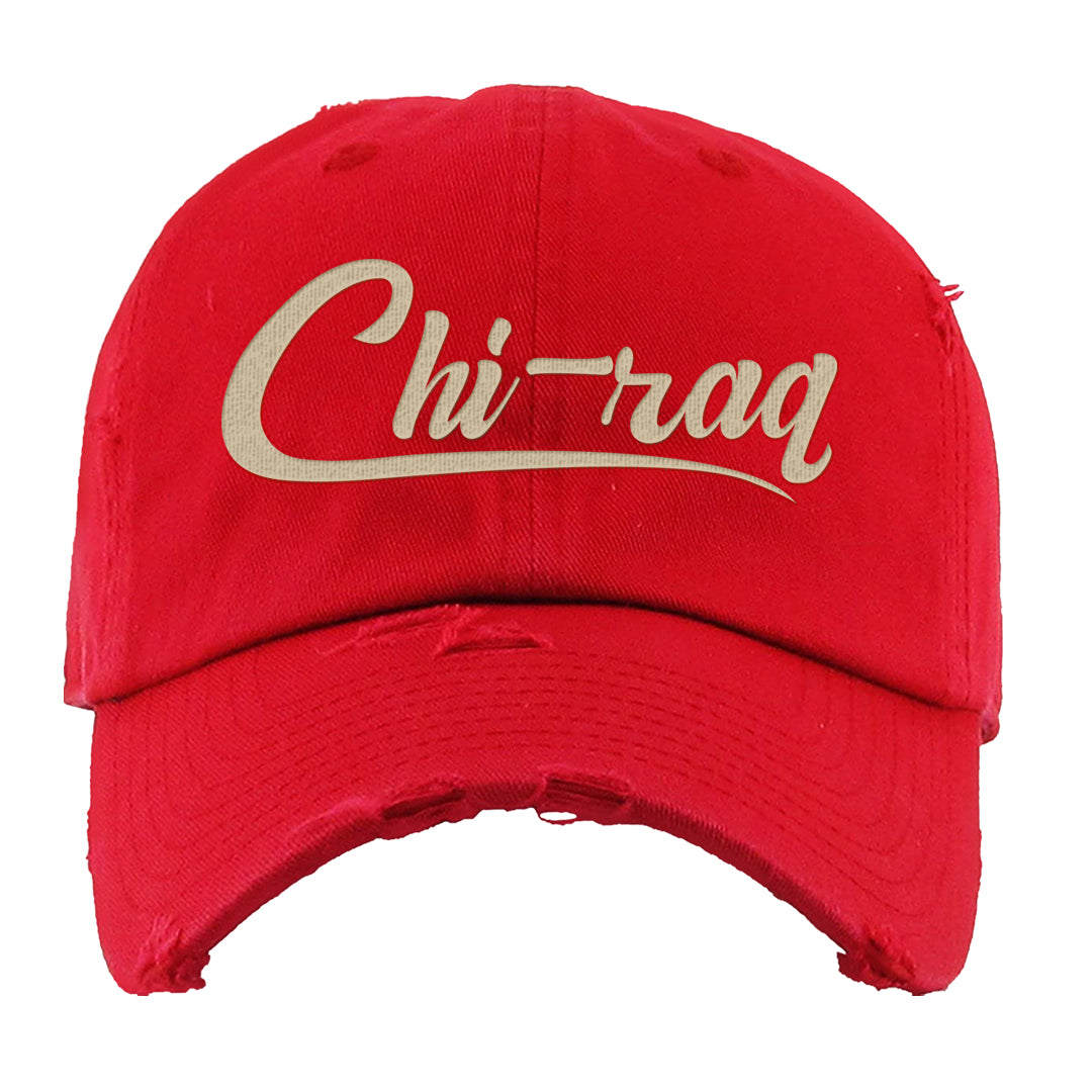 Tiki Leaf Mid 1s Distressed Dad Hat | Chiraq, Red