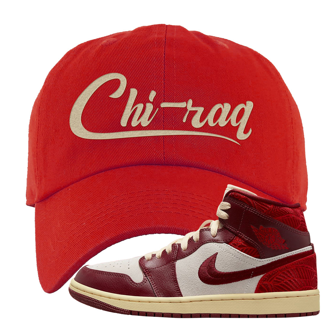 Tiki Leaf Mid 1s Dad Hat | Chiraq, Red