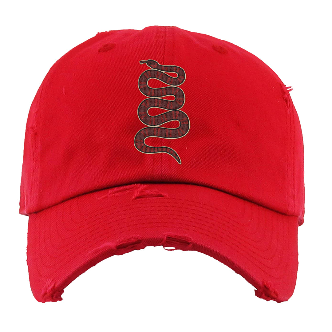 Tiki Leaf Mid 1s Distressed Dad Hat | Coiled Snake, Red