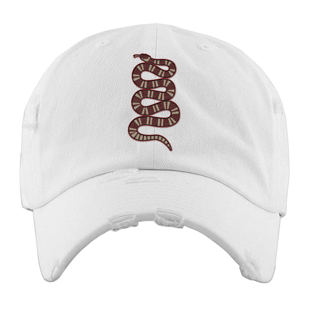 Tiki Leaf Mid 1s Distressed Dad Hat | Coiled Snake, White