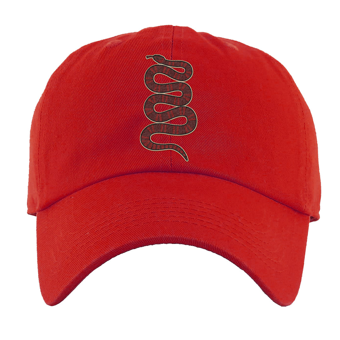 Tiki Leaf Mid 1s Dad Hat | Coiled Snake, Red