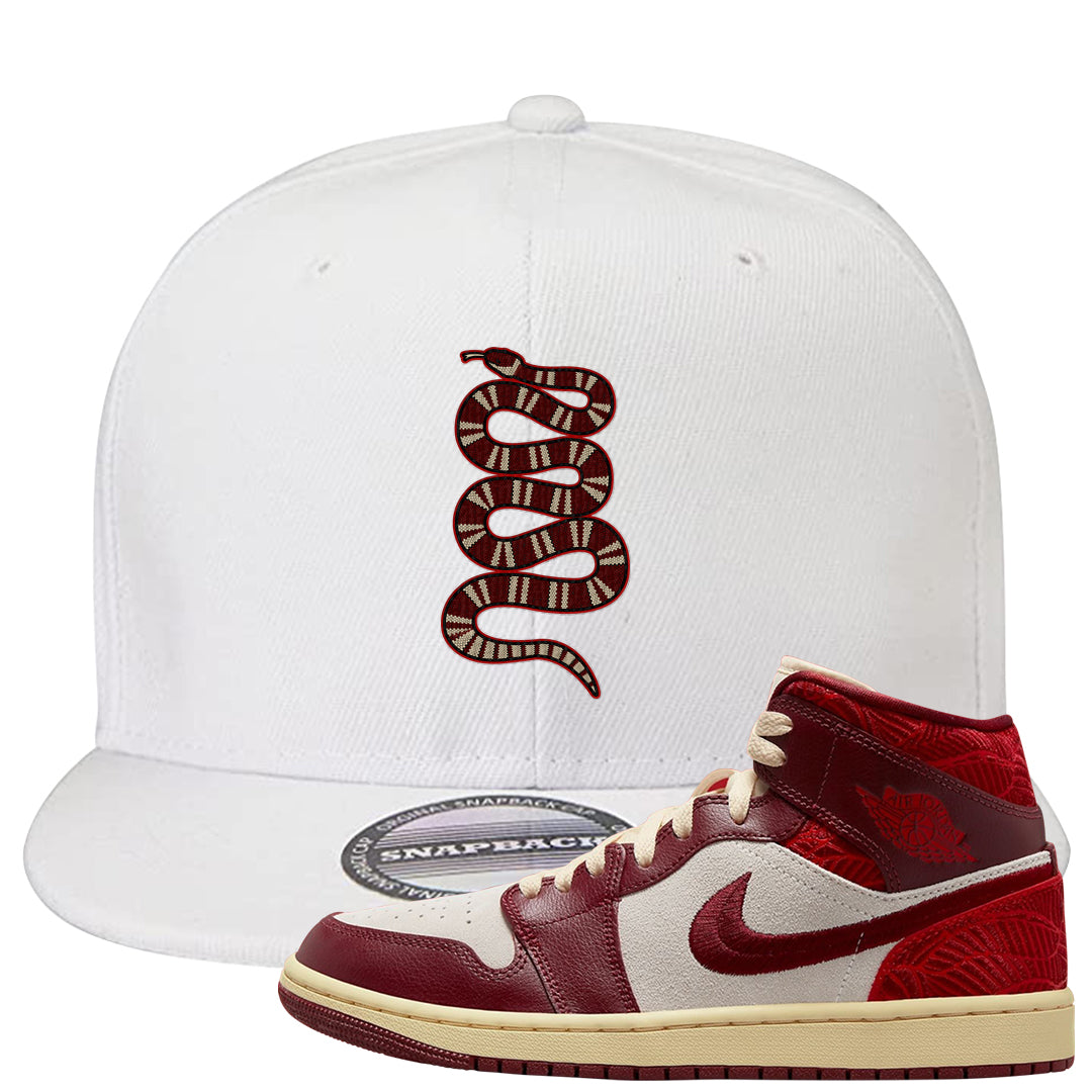 Tiki Leaf Mid 1s Snapback Hat | Coiled Snake, White