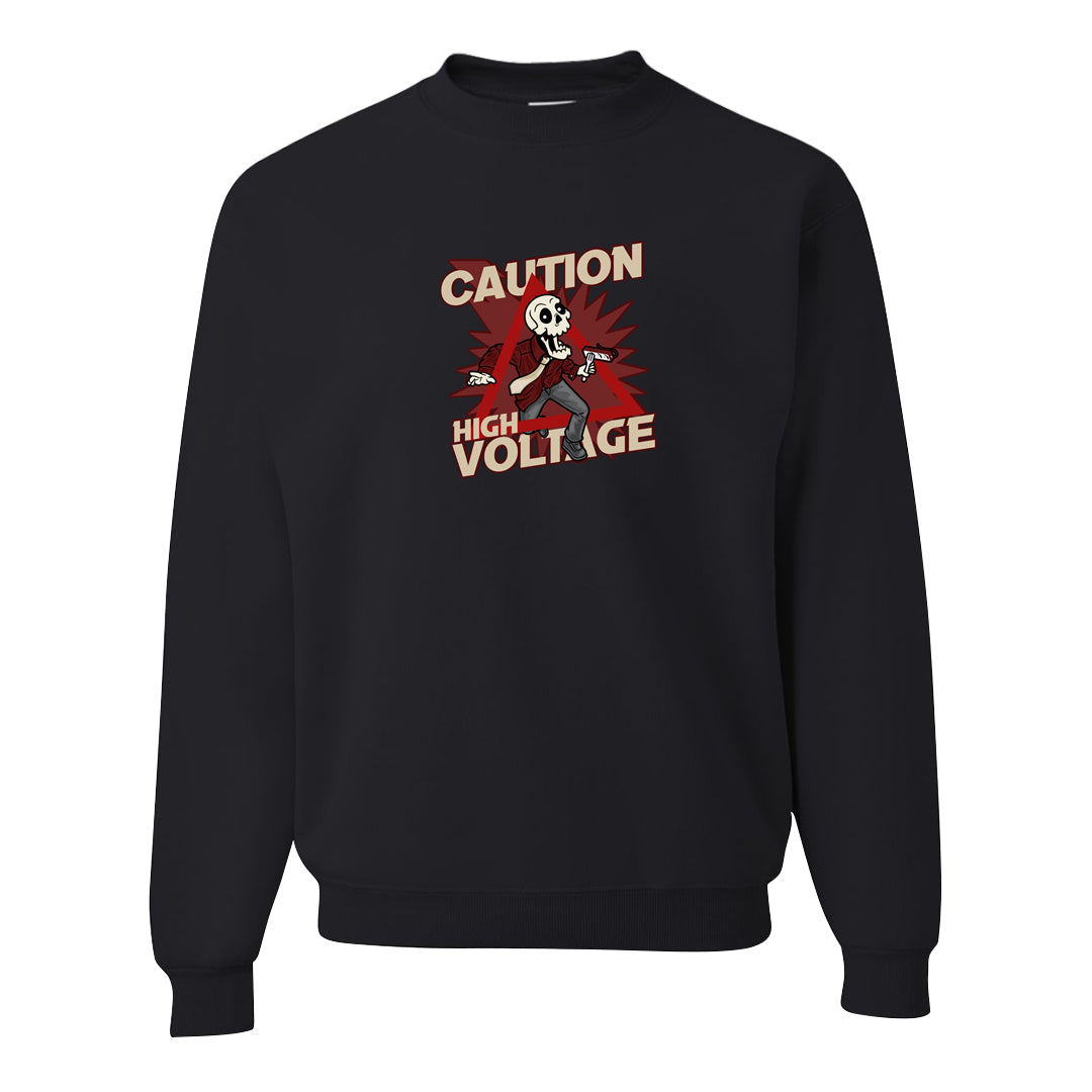 Tiki Leaf Mid 1s Crewneck Sweatshirt | Caution High Voltage, Black