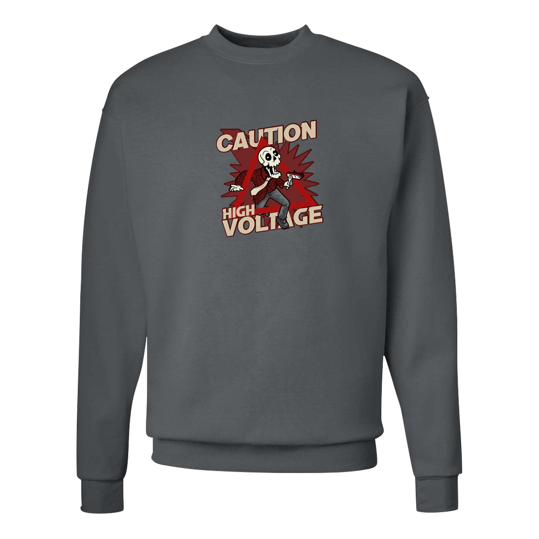 Tiki Leaf Mid 1s Crewneck Sweatshirt | Caution High Voltage, Smoke Grey