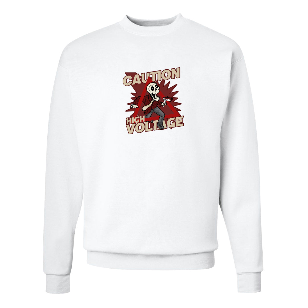 Tiki Leaf Mid 1s Crewneck Sweatshirt | Caution High Voltage, White