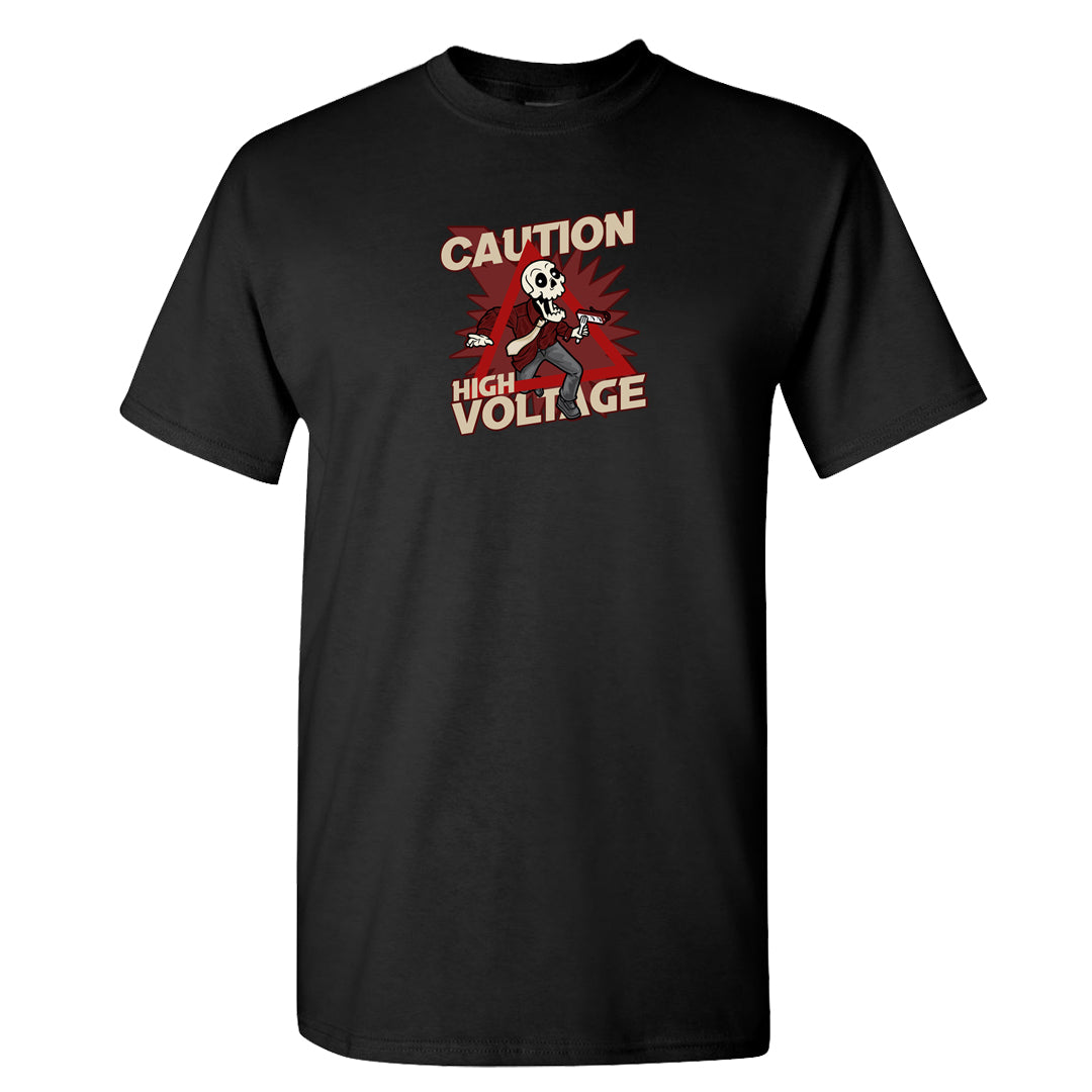 Tiki Leaf Mid 1s T Shirt | Caution High Voltage, Black