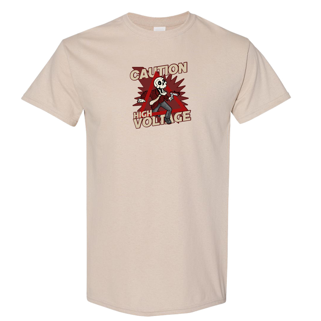 Tiki Leaf Mid 1s T Shirt | Caution High Voltage, Sand