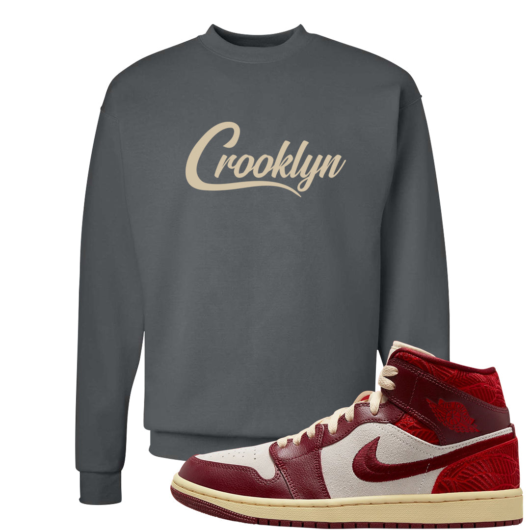 Tiki Leaf Mid 1s Crewneck Sweatshirt | Crooklyn, Smoke Grey