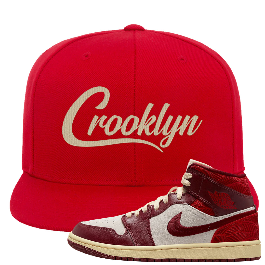 Tiki Leaf Mid 1s Snapback Hat | Crooklyn, Red