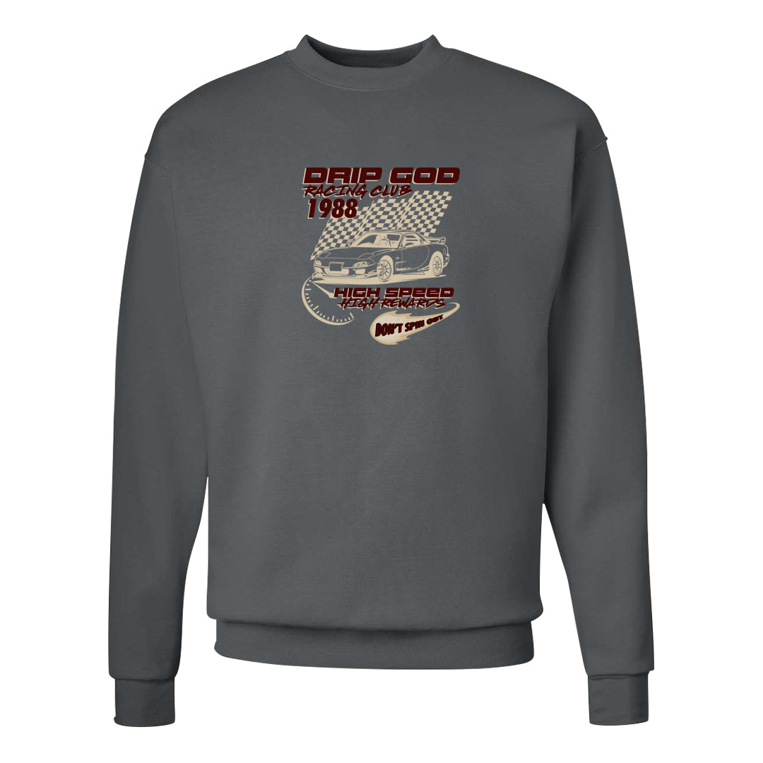 Tiki Leaf Mid 1s Crewneck Sweatshirt | Drip God Racing Club, Smoke Grey