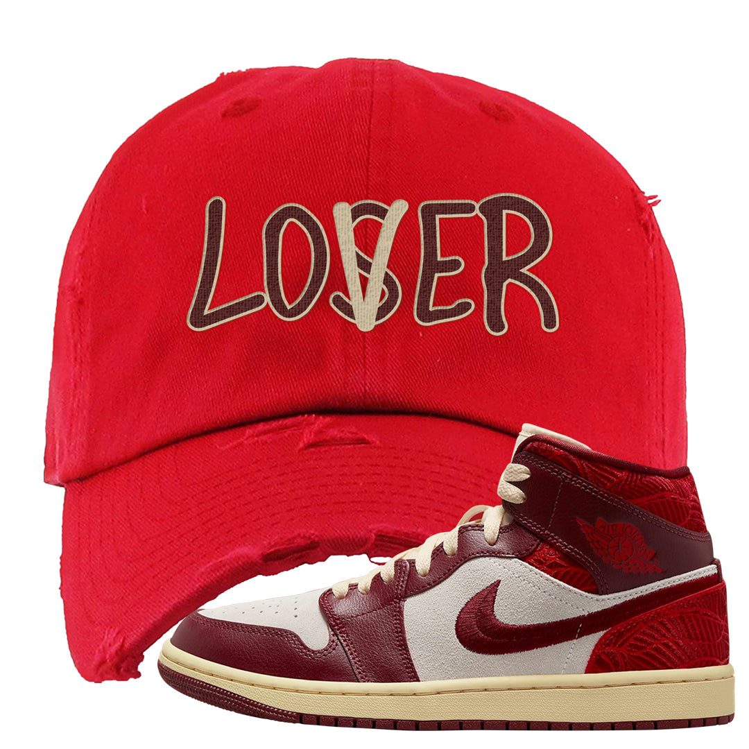 Tiki Leaf Mid 1s Distressed Dad Hat | Lover, Red