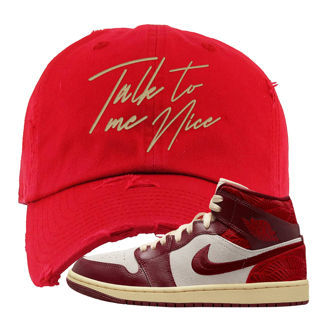 Tiki Leaf Mid 1s Distressed Dad Hat | Talk To Me Nice, Red