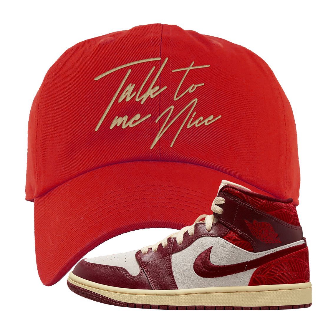 Tiki Leaf Mid 1s Dad Hat | Talk To Me Nice, Red