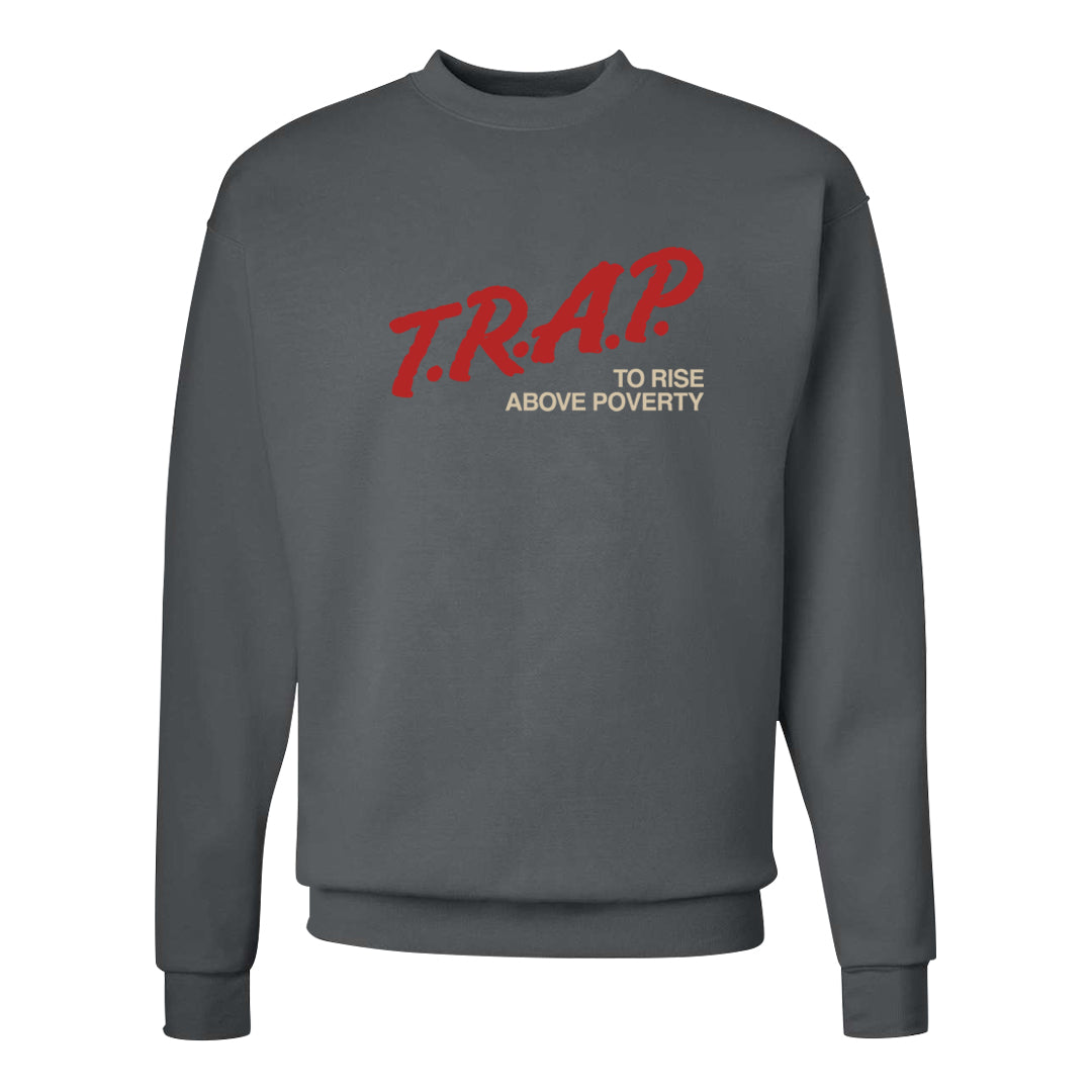 Tiki Leaf Mid 1s Crewneck Sweatshirt | Trap To Rise Above Poverty, Smoke Grey