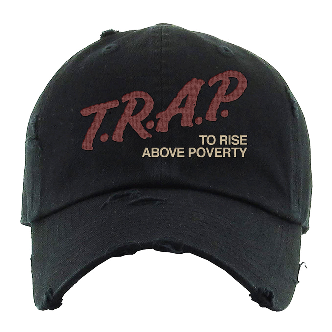 Tiki Leaf Mid 1s Distressed Dad Hat | Trap To Rise Above Poverty, Black
