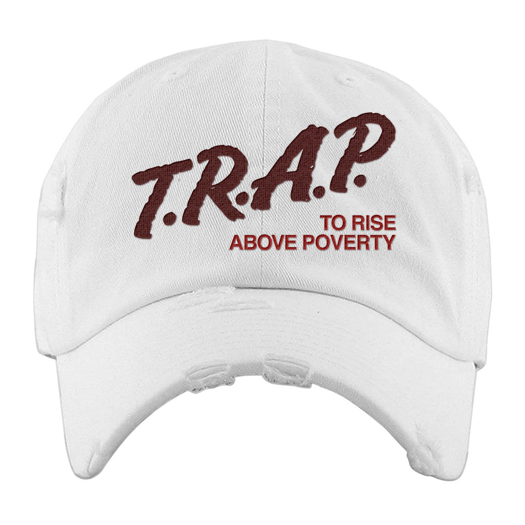 Tiki Leaf Mid 1s Distressed Dad Hat | Trap To Rise Above Poverty, White