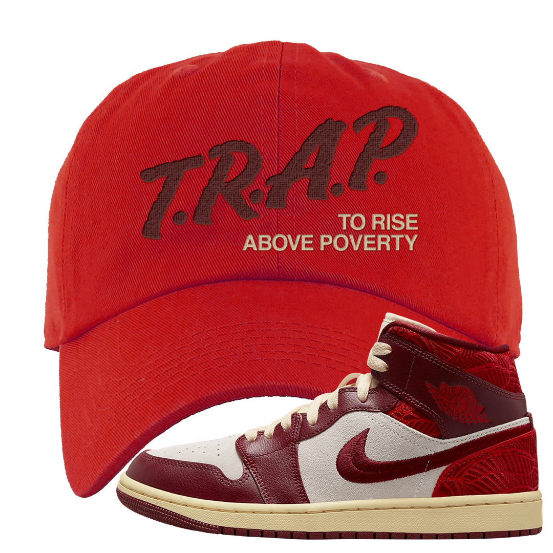 Tiki Leaf Mid 1s Dad Hat | Trap To Rise Above Poverty, Red