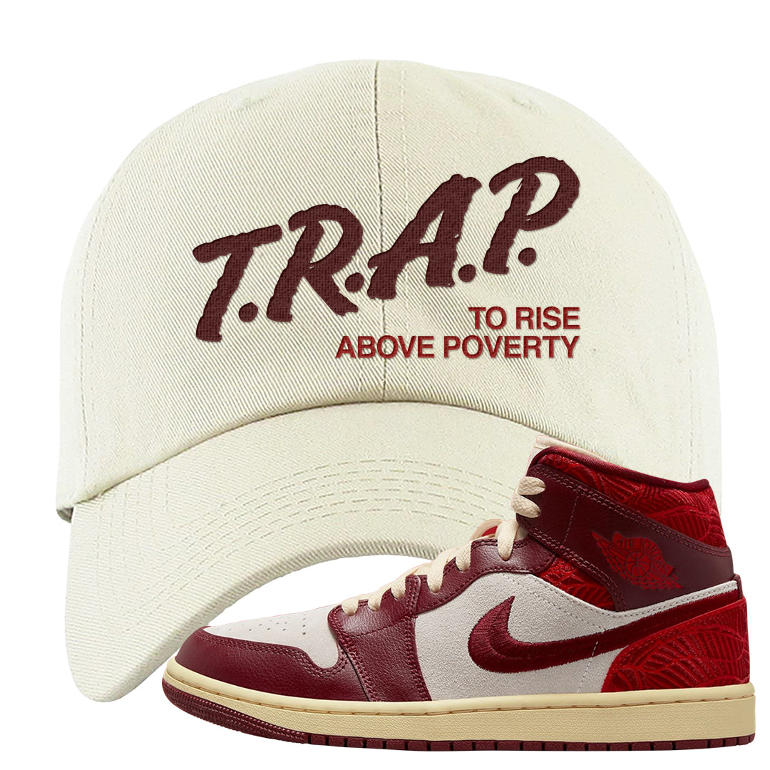 Tiki Leaf Mid 1s Dad Hat | Trap To Rise Above Poverty, White