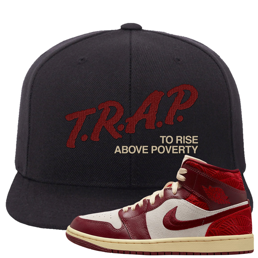 Tiki Leaf Mid 1s Snapback Hat | Trap To Rise Above Poverty, Black