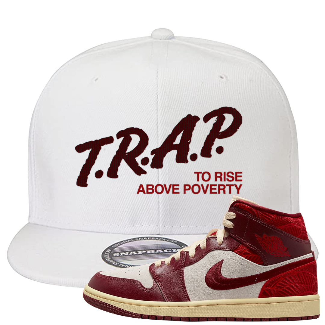 Tiki Leaf Mid 1s Snapback Hat | Trap To Rise Above Poverty, White