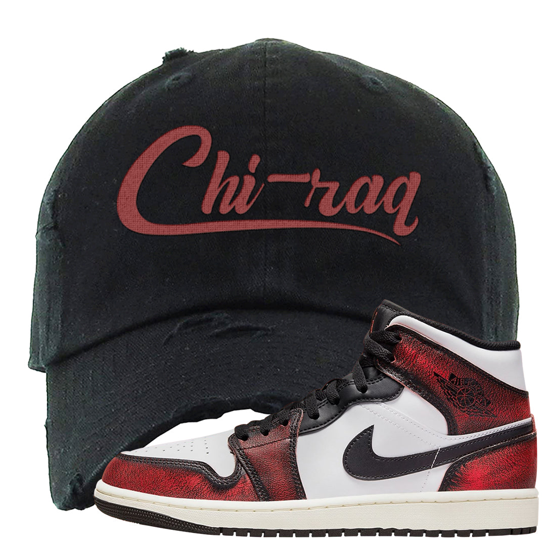 Wear Away Mid 1s Distressed Dad Hat | Chiraq, Black