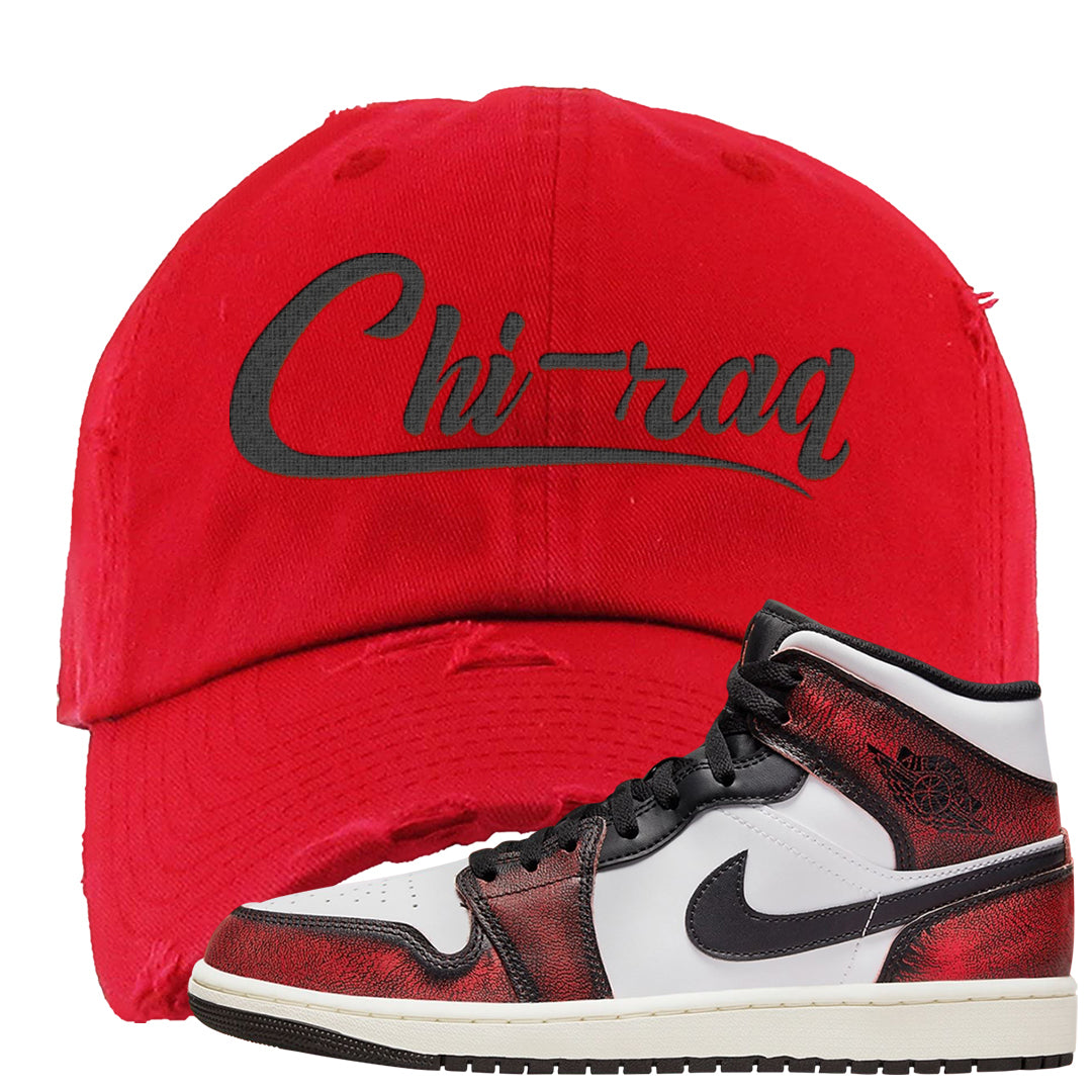 Wear Away Mid 1s Distressed Dad Hat | Chiraq, Red