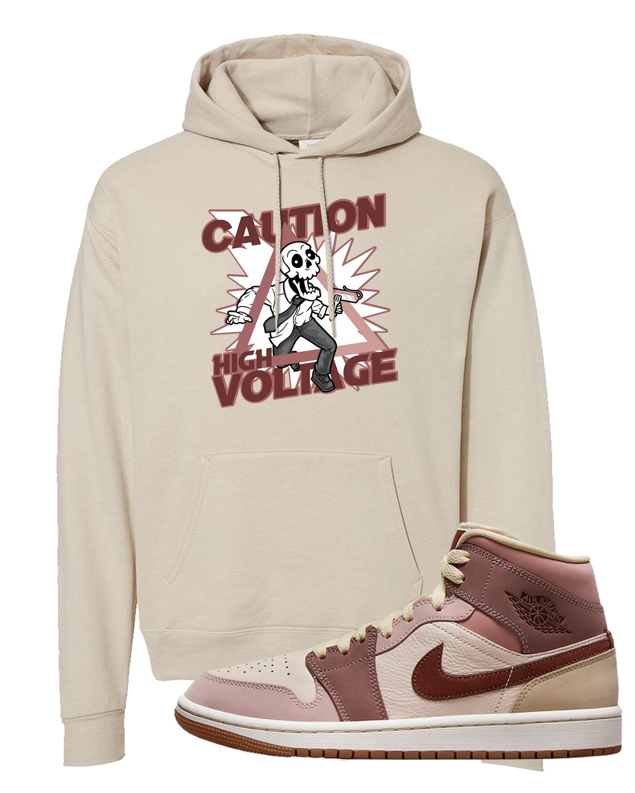 Pink Sand Mauve Mid 1s Hoodie | Caution High Voltage, Sand