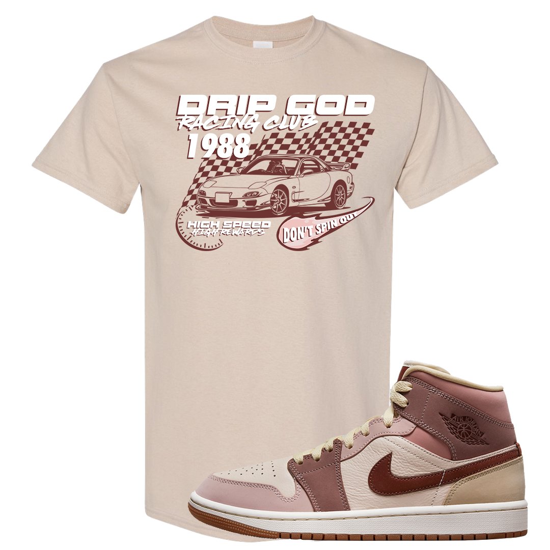 Pink Sand Mauve Mid 1s T Shirt | Drip God Racing Club, Sand