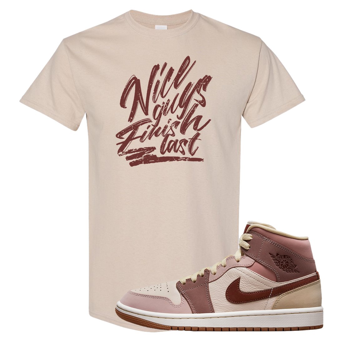 Pink Sand Mauve Mid 1s T Shirt | Nice Guys Finish Last, Sand