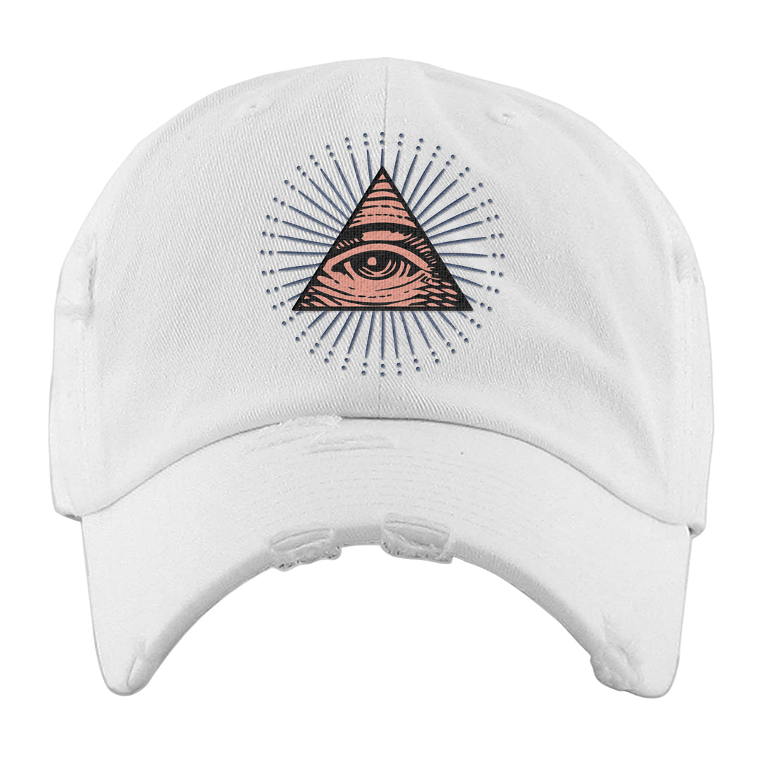 Skyline 1s Distressed Dad Hat | All Seeing Eye, White