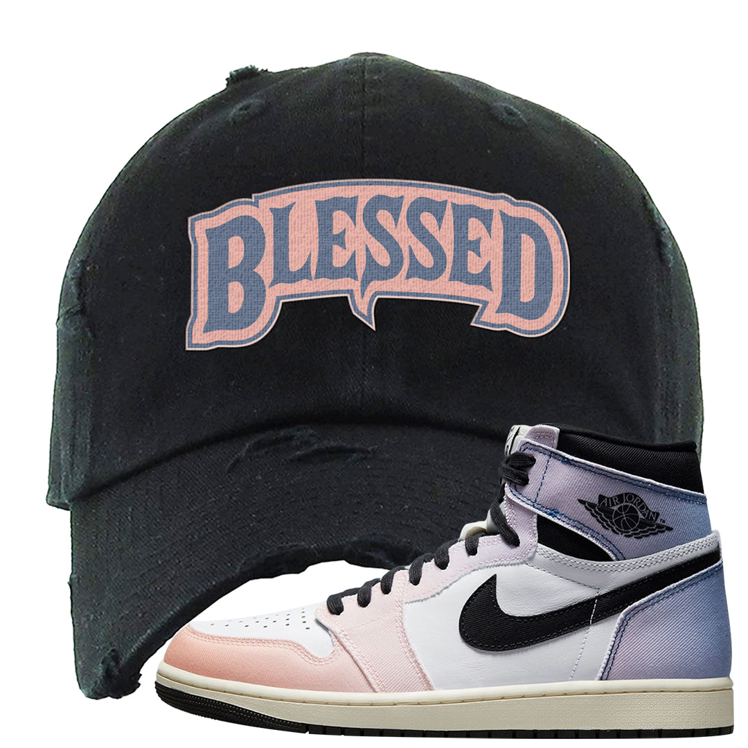 Skyline 1s Distressed Dad Hat | Blessed Arch, Black