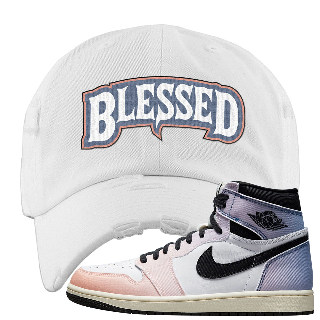 Skyline 1s Distressed Dad Hat | Blessed Arch, White