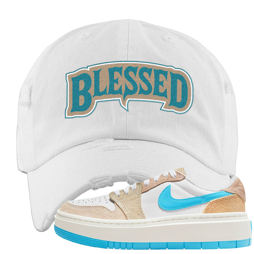 Salt Lake City Elevate 1s Distressed Dad Hat | Blessed Arch, White