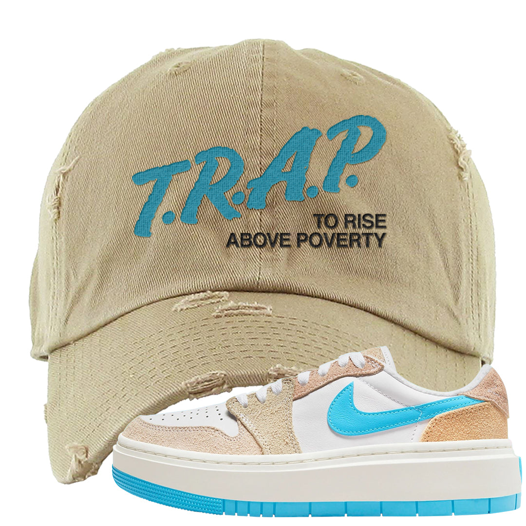 Salt Lake City Elevate 1s Distressed Dad Hat | Trap To Rise Above Poverty, Khaki