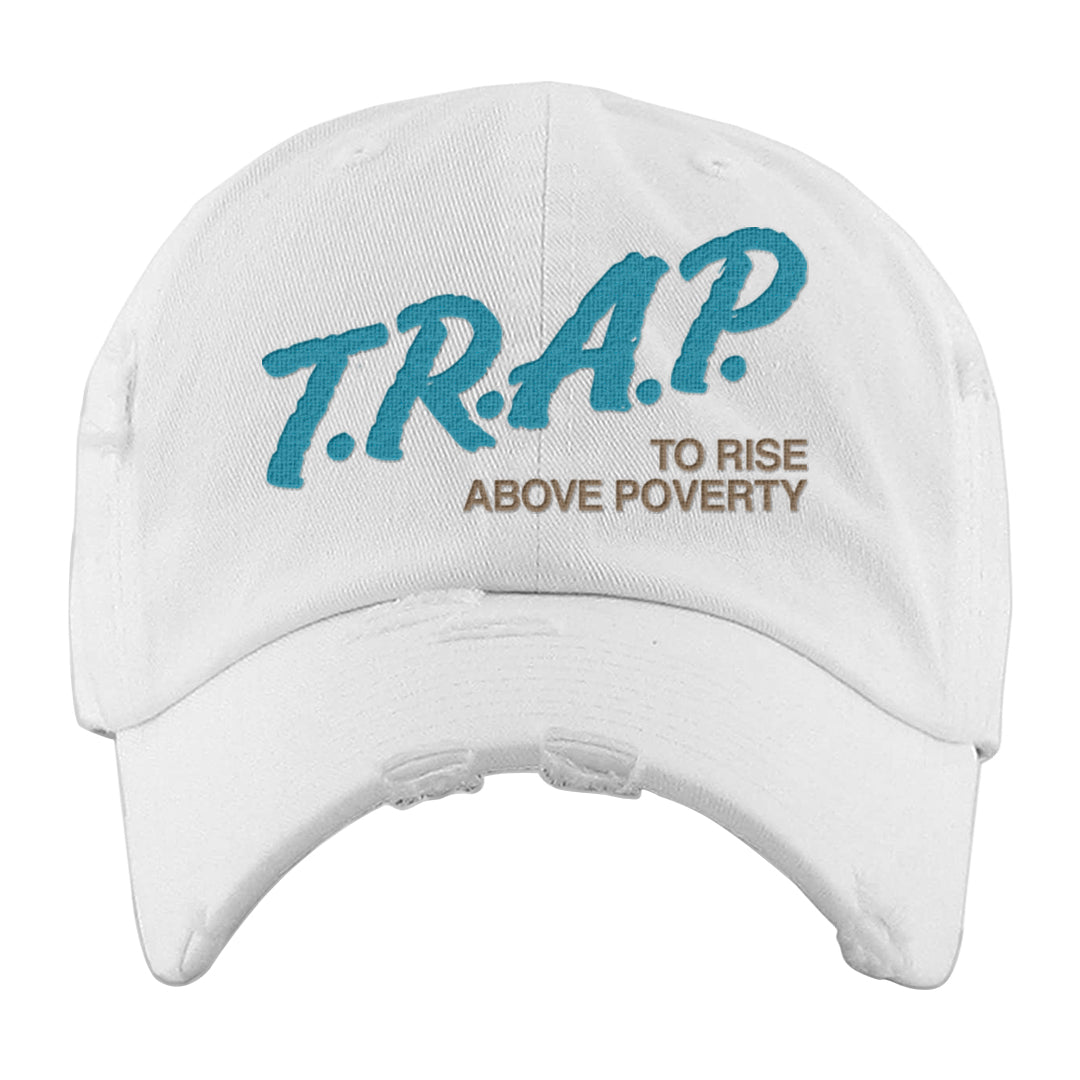 Salt Lake City Elevate 1s Distressed Dad Hat | Trap To Rise Above Poverty, White