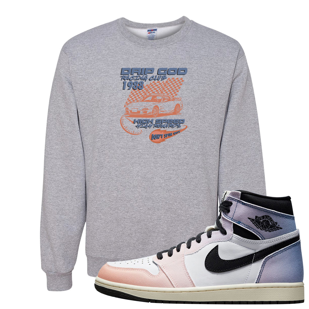 Skyline 1s Crewneck Sweatshirt | Drip God Racing Club, Ash