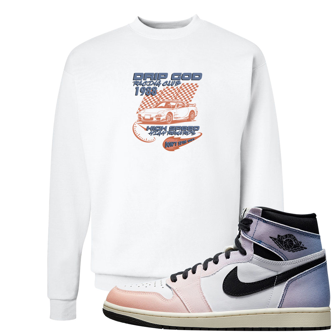 Skyline 1s Crewneck Sweatshirt | Drip God Racing Club, White