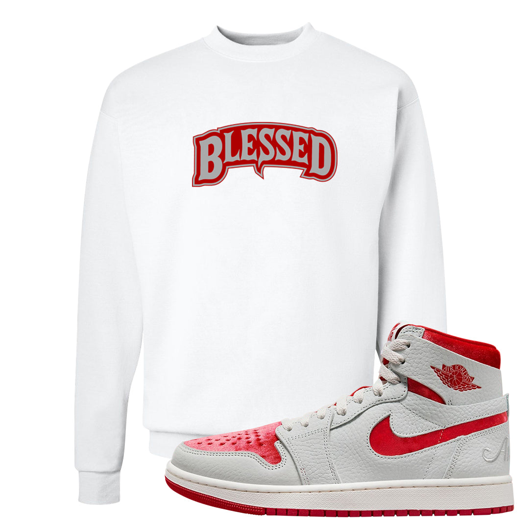 Valentine's Day CMFT Zoom 1s Crewneck Sweatshirt | Blessed Arch, White