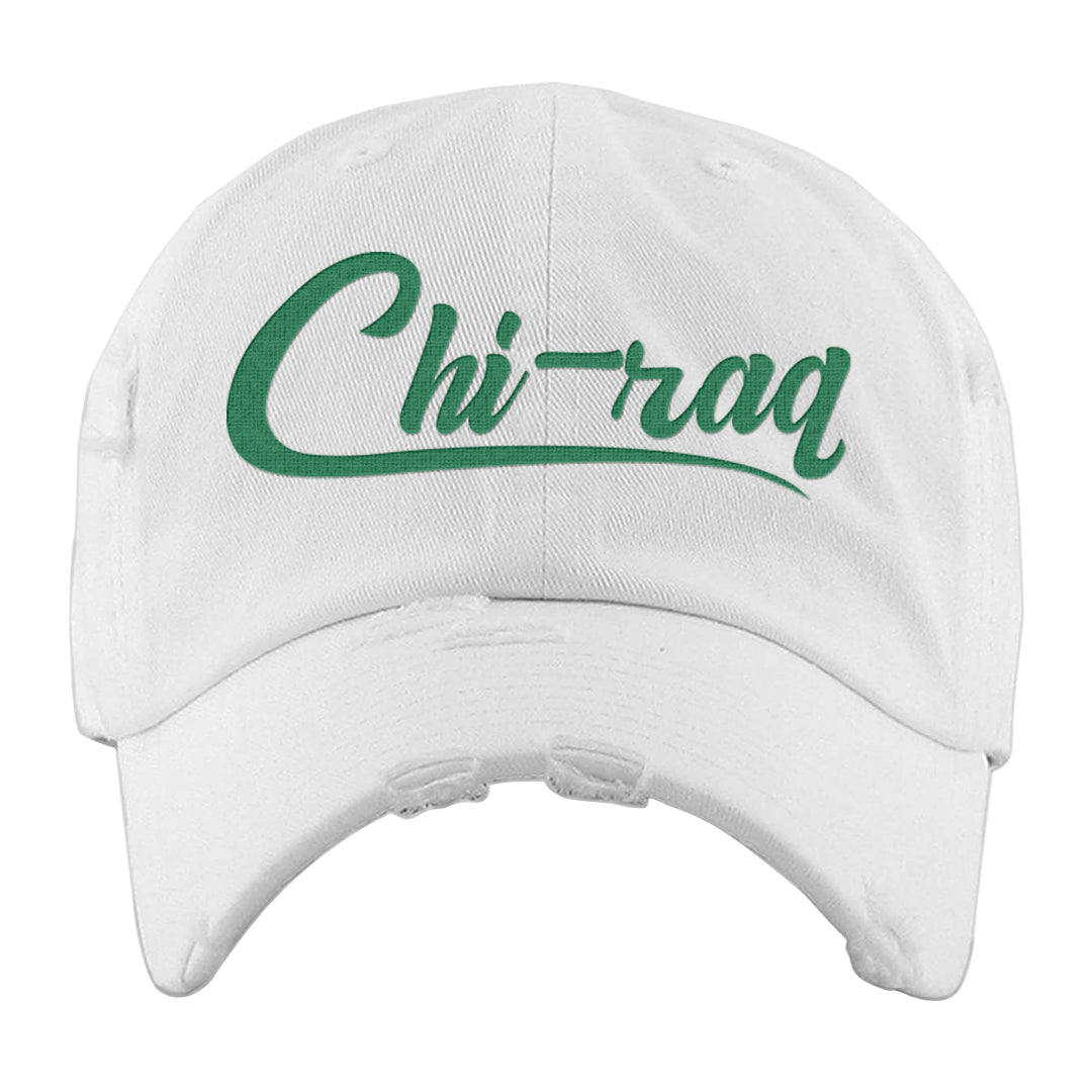 Lucky Green 2s Distressed Dad Hat | Chiraq, White