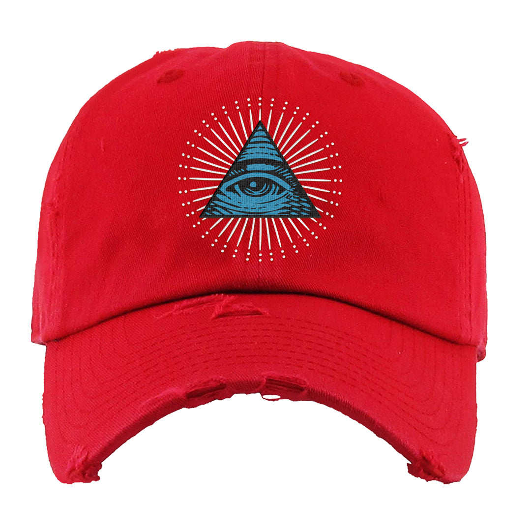 UNC to Chi Low 2s Distressed Dad Hat | All Seeing Eye, Red