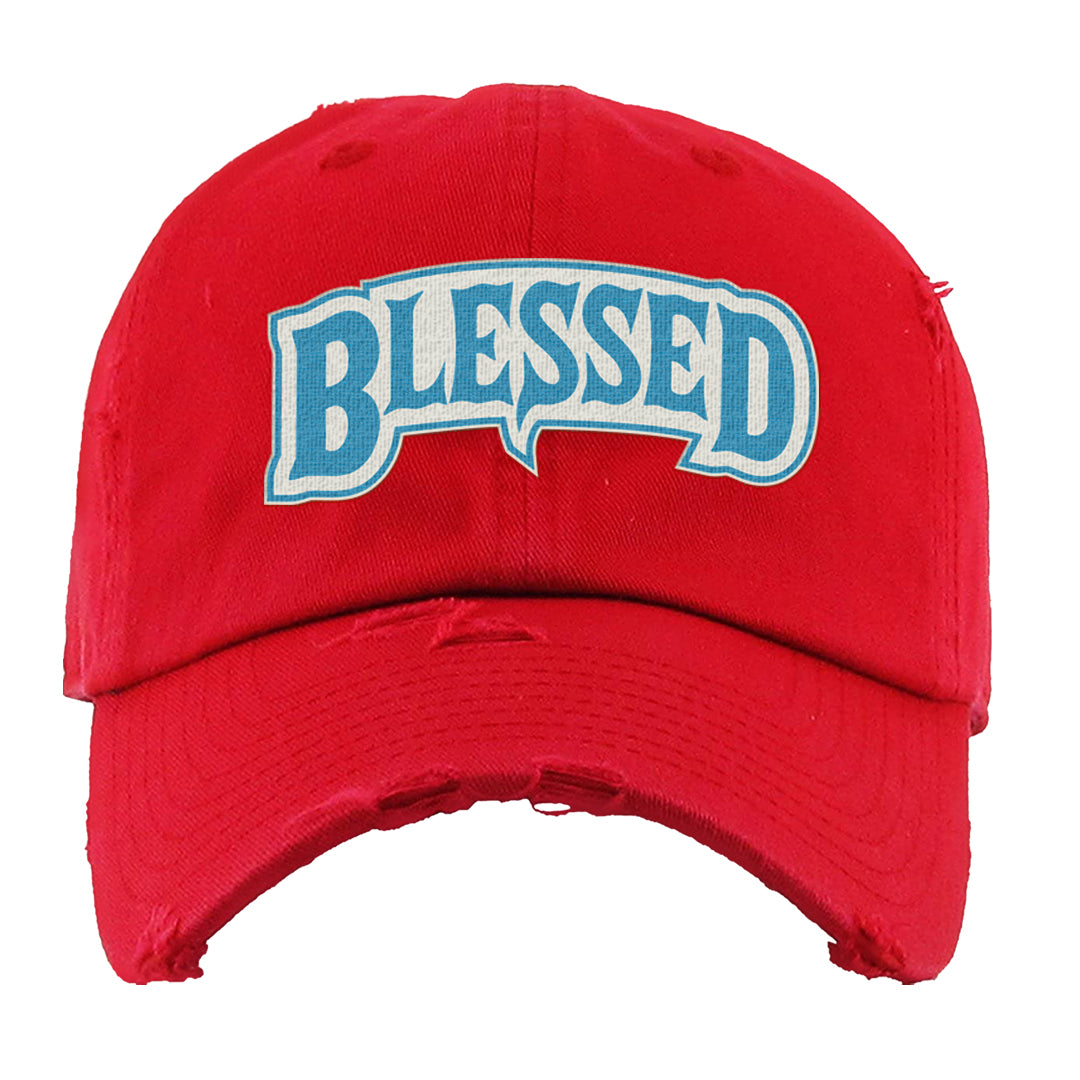 UNC to Chi Low 2s Distressed Dad Hat | Blessed Arch, Red