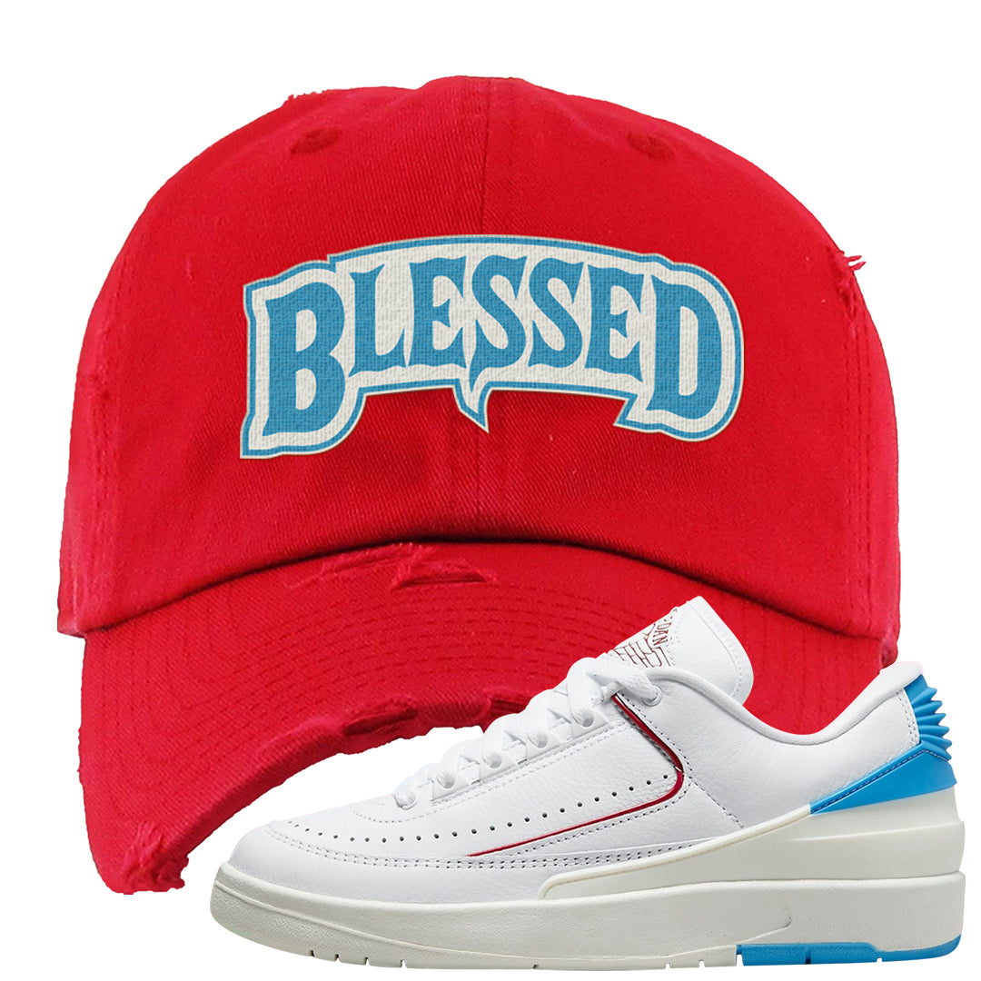 UNC to Chi Low 2s Distressed Dad Hat | Blessed Arch, Red
