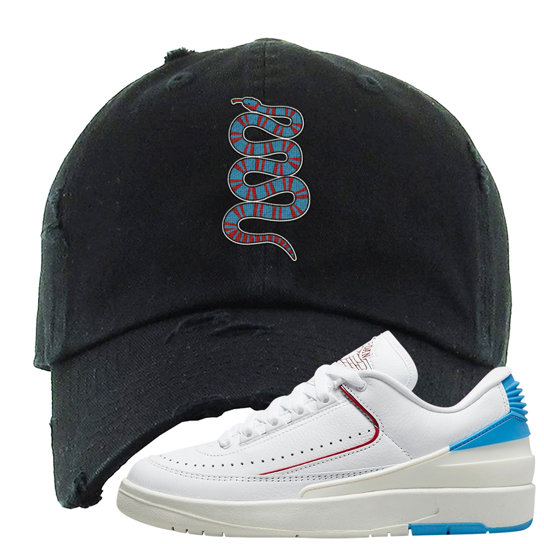 UNC to Chi Low 2s Distressed Dad Hat | Coiled Snake, Black
