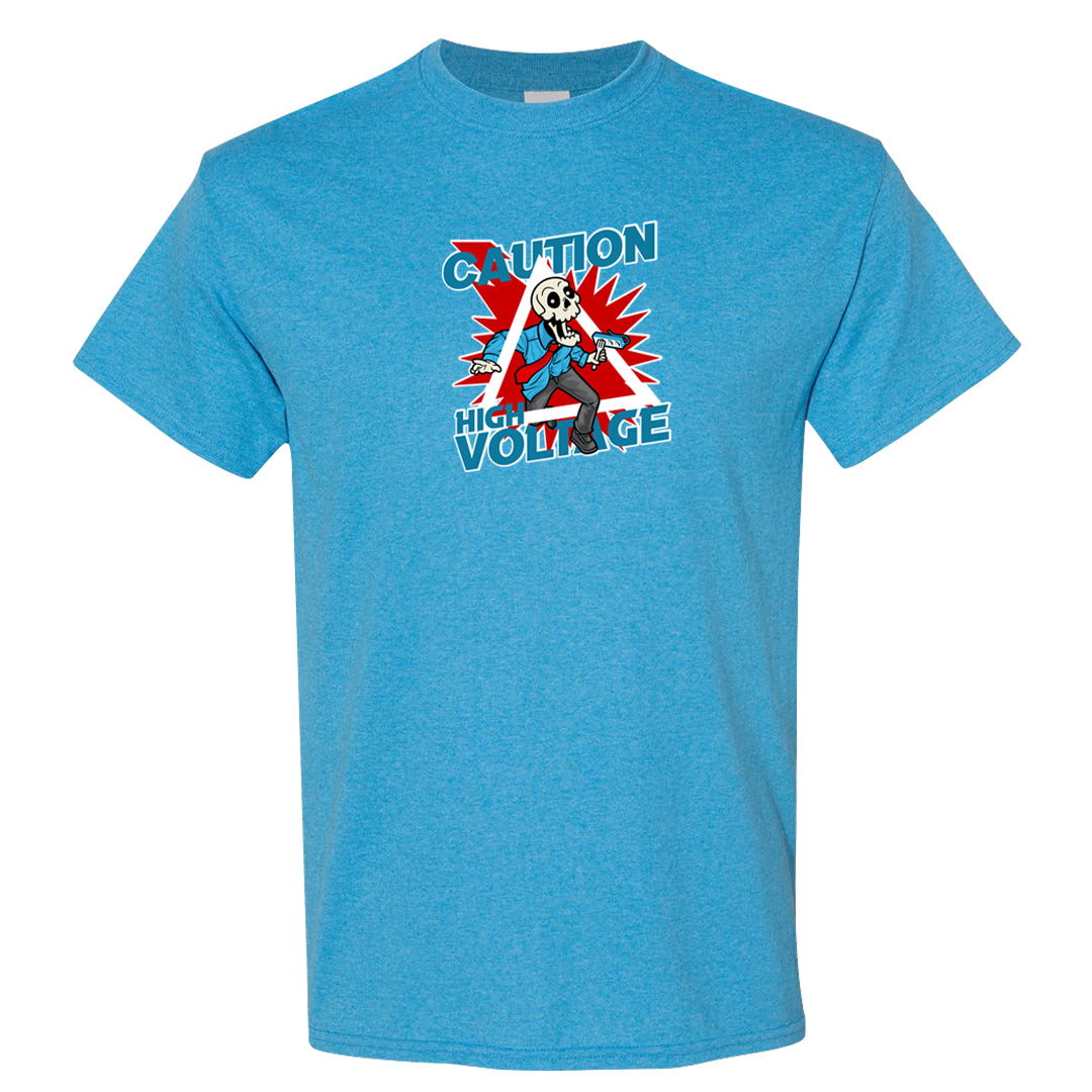 UNC to Chi Low 2s T Shirt | Caution High Voltage, Heather Sapphire