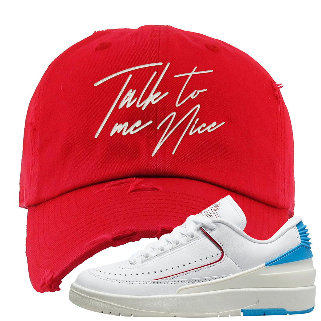 UNC to Chi Low 2s Distressed Dad Hat | Talk To Me Nice, Red
