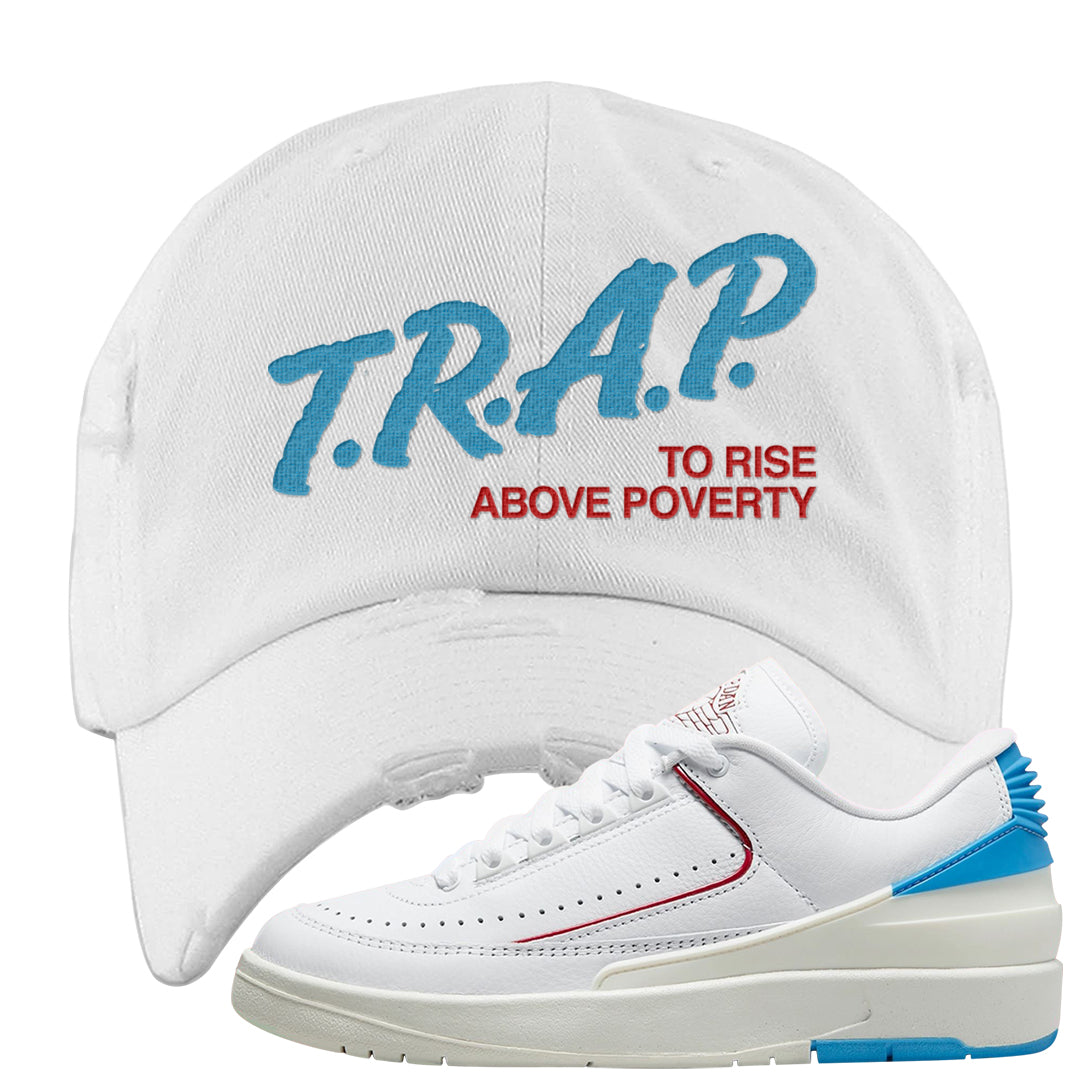 UNC to Chi Low 2s Distressed Dad Hat | Trap To Rise Above Poverty, White