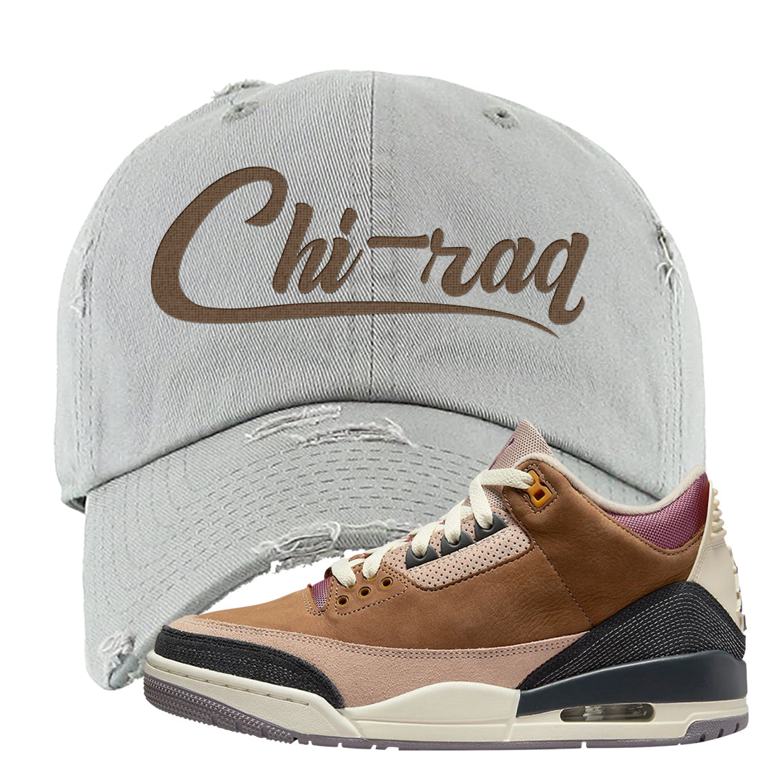 Archaeo Brown 3s Distressed Dad Hat | Chiraq, Light Gray