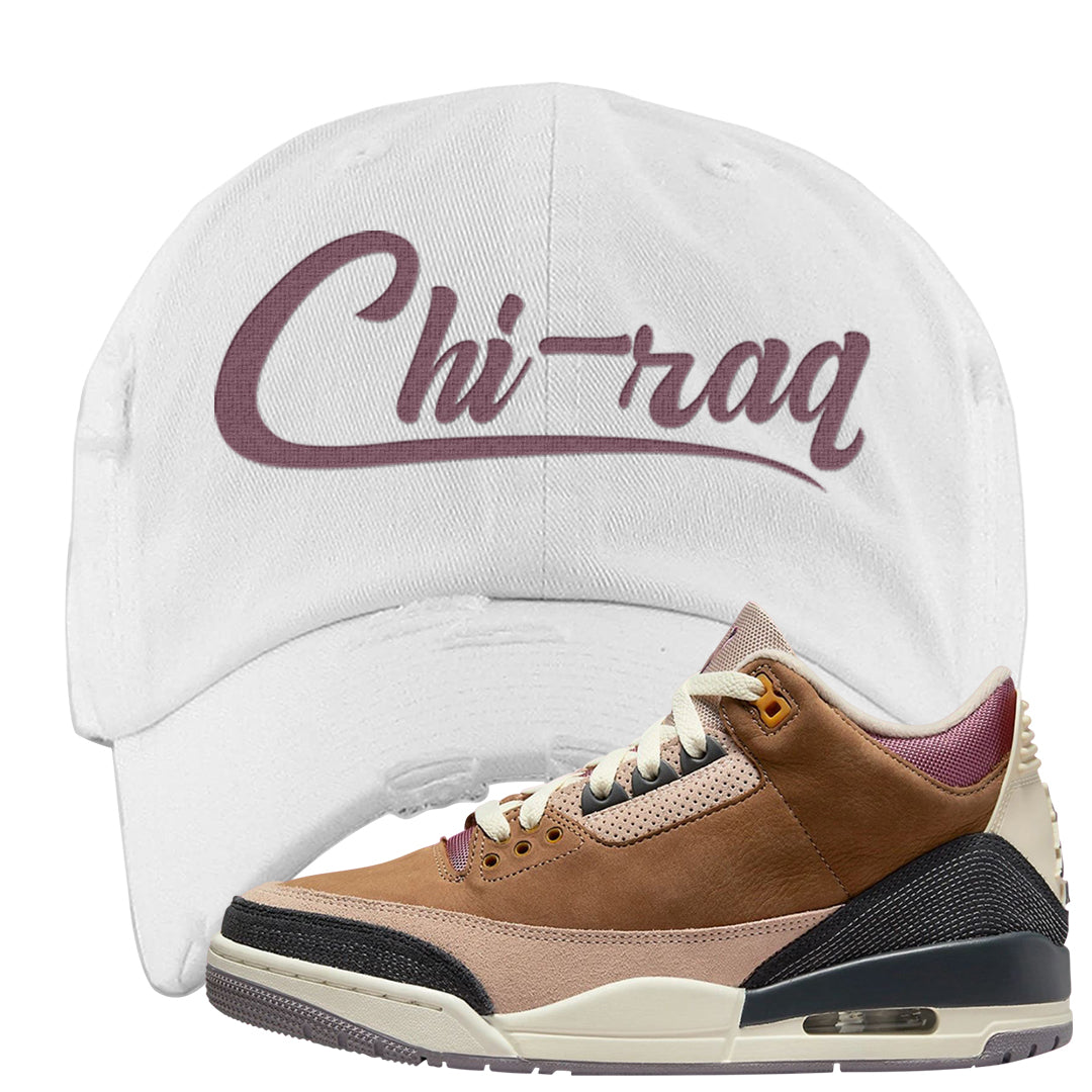 Archaeo Brown 3s Distressed Dad Hat | Chiraq, White